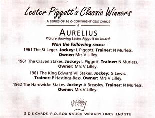 2000 GDS Cards Lester Piggott's Classic Winners #4 Aurelius Back